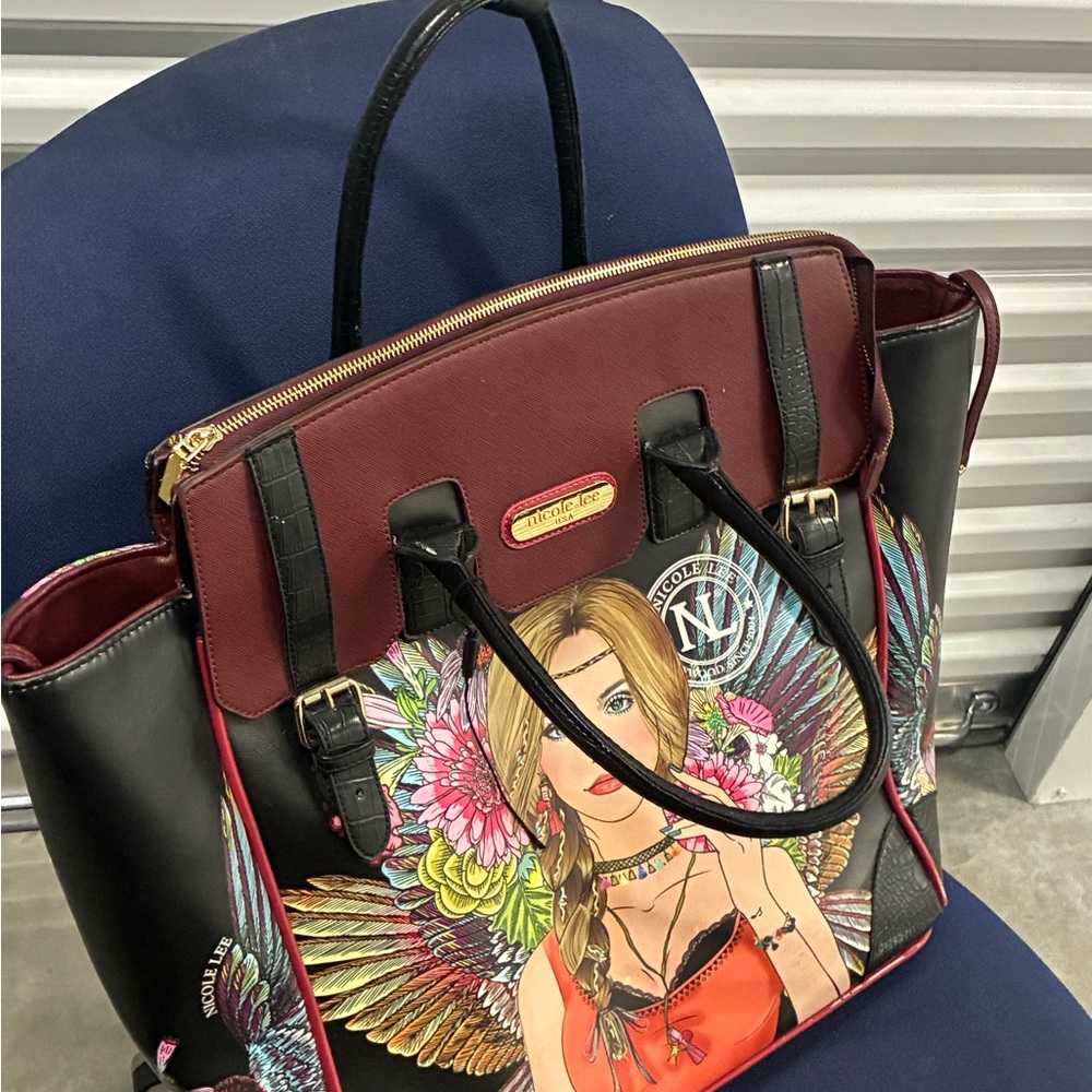 Nicole Lee Burgundy and Black Satchel